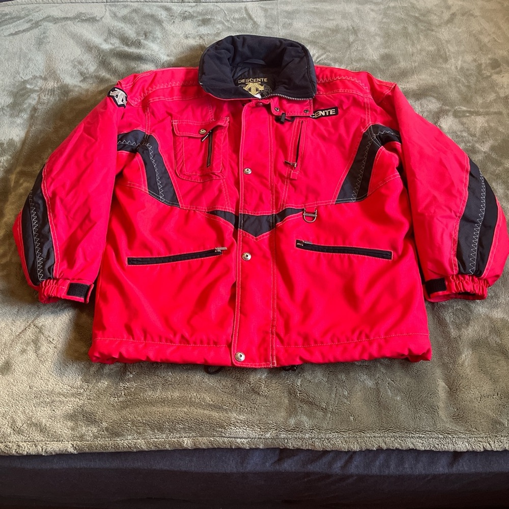 Red and Black Designer Descente Insulated Coat